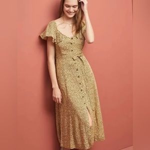 Anthropologie Bola-no Cheetah Leopard Print Button Down Midi Dress (size US 2)